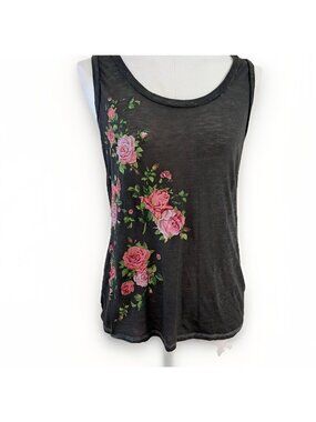 Express Floral Tank Top Size XS Black Sequins Roses Sheer Indie Sleeze Y2K